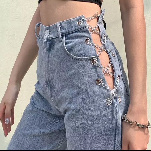 Side Chain Jeans , street wear Fashion - Picture 1 of 4